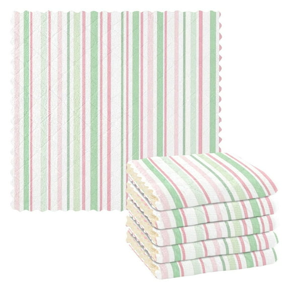 6 Pieces of Kitchen Towels 11x11Inch Kitchen Dish Cloths Kitchen Dish Towels Reuseable Cleaning Cloths Pink and Green Stripes