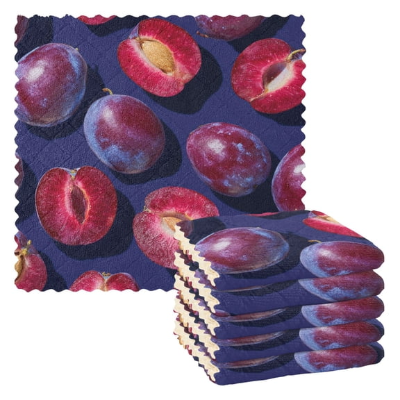 6 Pieces of Kitchen Towels 11x11Inch Kitchen Dish Cloths Kitchen Dish Towels Reuseable Cleaning Cloths Plums and Plum Chunks