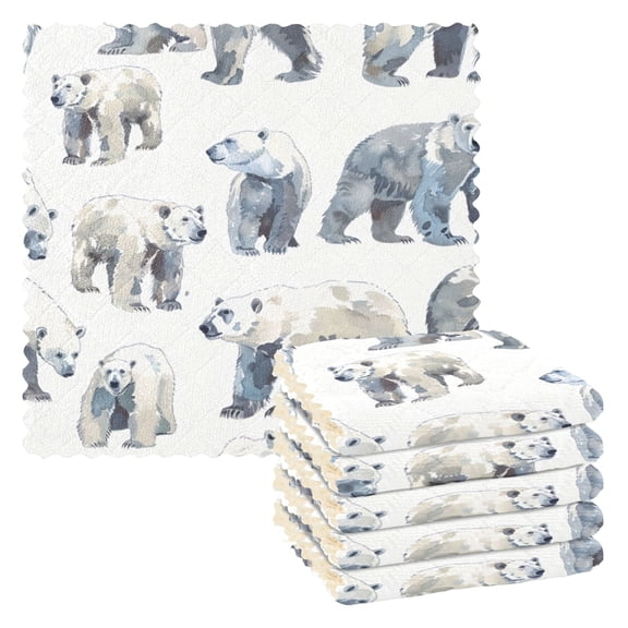 6 Pieces of Kitchen Towels 11x11Inch Kitchen Dish Cloths Kitchen Dish Towels Reuseable Cleaning Cloths Polar Bear