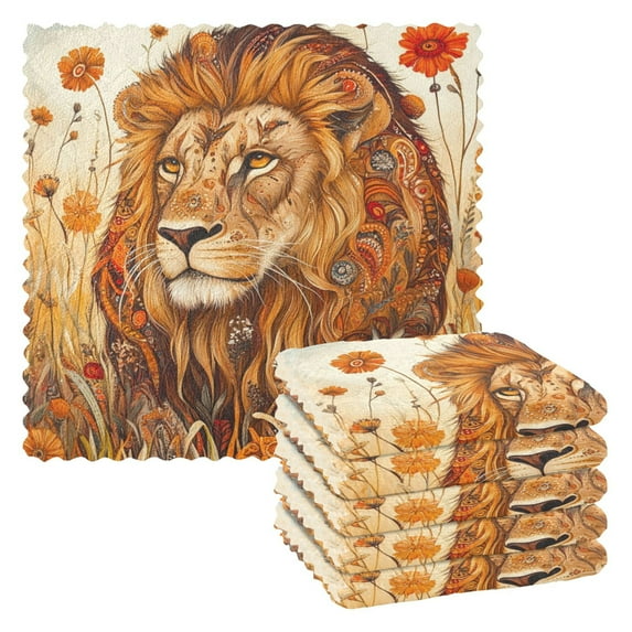 6 Pieces of Kitchen Towels 11x11Inch Kitchen Dish Cloths Kitchen Dish Towels Reuseable Cleaning Cloths Prairie Brown Lion