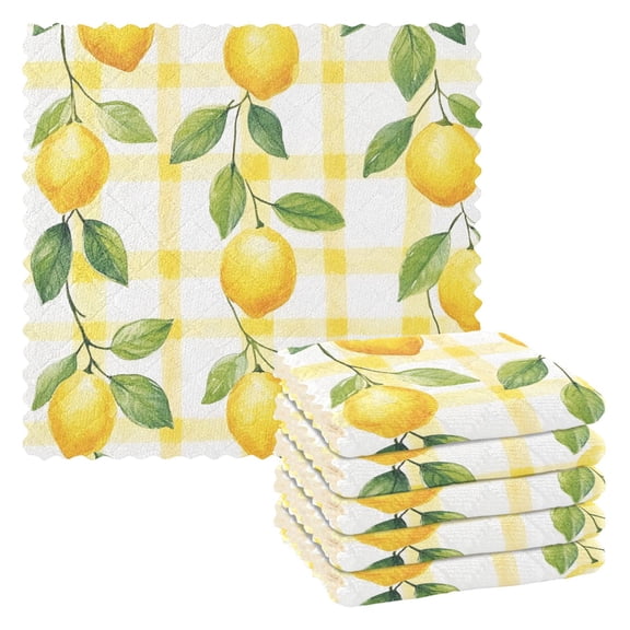 6 Pieces of Kitchen Towels 11x11Inch Kitchen Dish Cloths Kitchen Dish Towels Reuseable Cleaning Cloths Pretty Lemon