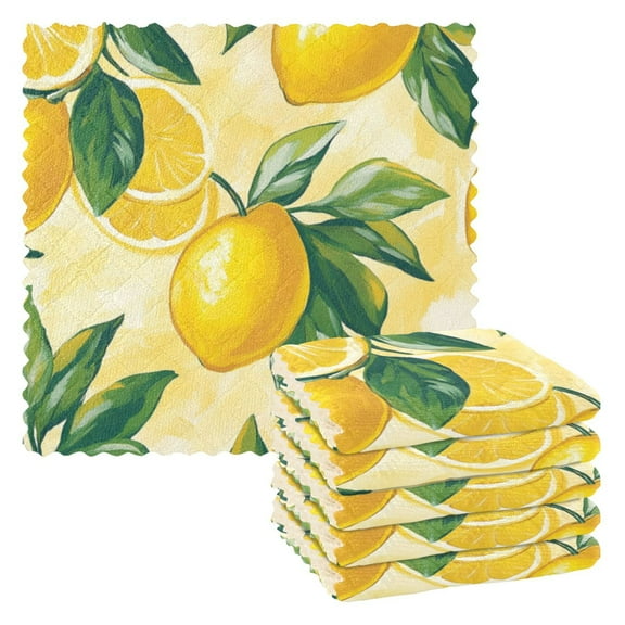 6 Pieces of Kitchen Towels 11x11Inch Kitchen Dish Cloths Kitchen Dish Towels Reuseable Cleaning Cloths Pretty Yellow Lemon