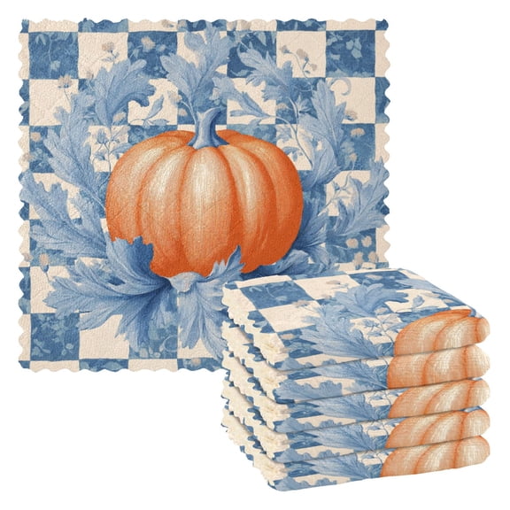 6 Pieces of Kitchen Towels 11x11Inch Kitchen Dish Cloths Kitchen Dish Towels Reuseable Cleaning Cloths Pumpkin on Checker