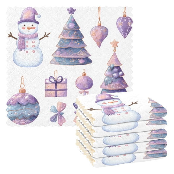 6 Pieces of Kitchen Towels 11x11Inch Kitchen Dish Cloths Kitchen Dish Towels Reuseable Cleaning Cloths Purple Lovely Christmas Tree