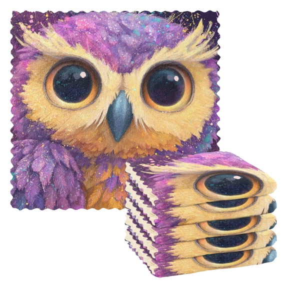 6 Pieces of Kitchen Towels 11x11Inch Kitchen Dish Cloths Kitchen Dish Towels Reuseable Cleaning Cloths Purple Owl