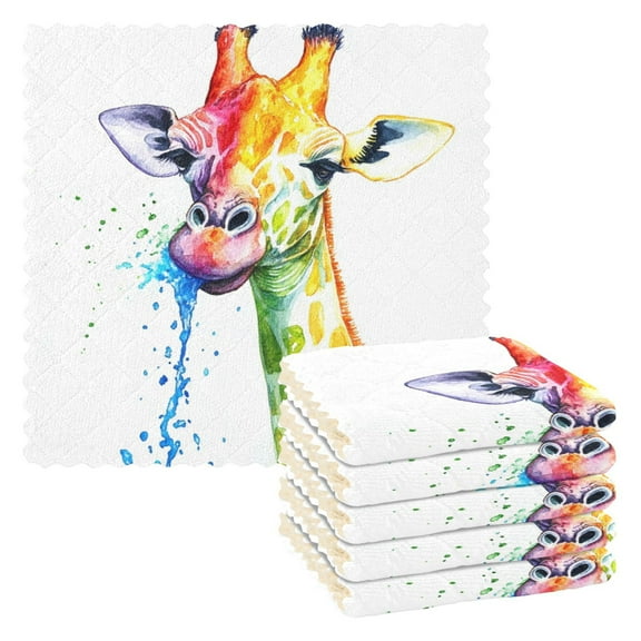 6 Pieces of Kitchen Towels 11x11Inch Kitchen Dish Cloths Kitchen Dish Towels Reuseable Cleaning Cloths Rainbow Pretty Giraffe