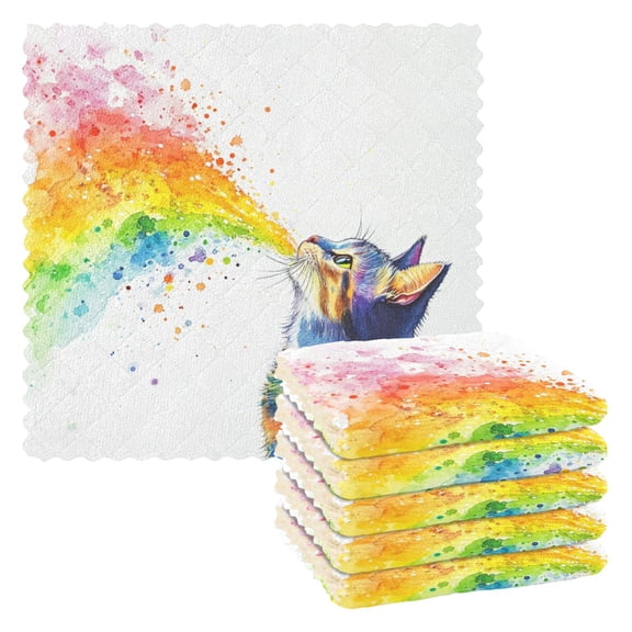 6 Pieces of Kitchen Towels 11x11Inch Kitchen Dish Cloths Kitchen Dish Towels Reuseable Cleaning Cloths Rainbow Pretty Kitten