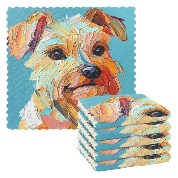 6 Pieces of Kitchen Towels 11x11Inch Kitchen Dish Cloths Kitchen Dish Towels Reuseable Cleaning Cloths Rainbow Puppy Pattern