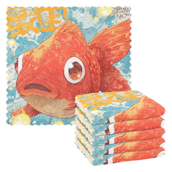 6 Pieces of Kitchen Towels 11x11Inch Kitchen Dish Cloths Kitchen Dish Towels Reuseable Cleaning Cloths Red Carp
