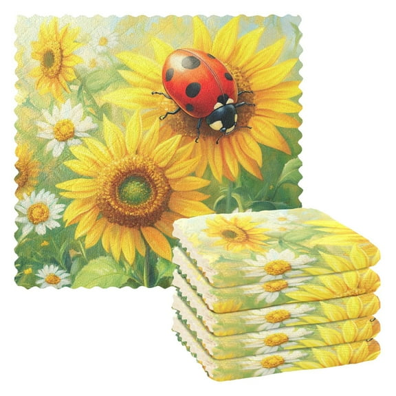 6 Pieces of Kitchen Towels 11x11Inch Kitchen Dish Cloths Kitchen Dish Towels Reuseable Cleaning Cloths Red Ladybug