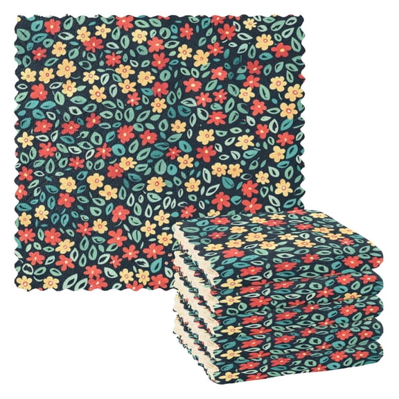 6 Pieces of Kitchen Towels 11x11Inch Kitchen Dish Cloths Kitchen Dish Towels Reuseable Cleaning Cloths Red and Yellow Flower