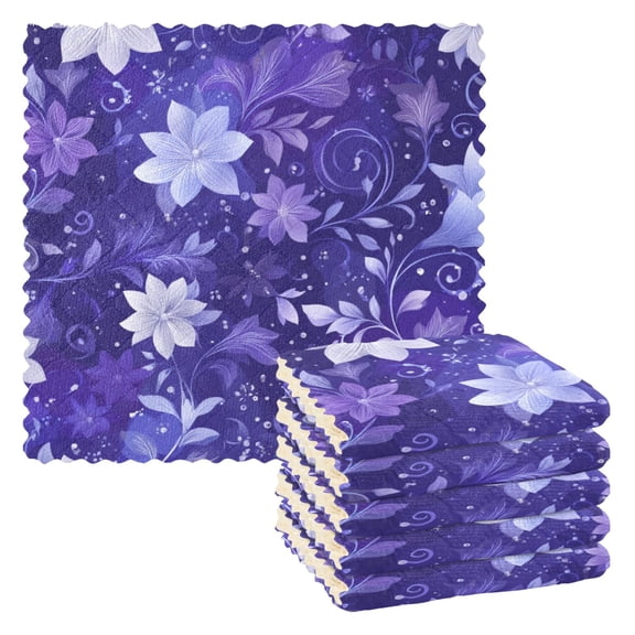6 Pieces of Kitchen Towels 11x11Inch Kitchen Dish Cloths Kitchen Dish Towels Reuseable Cleaning Cloths Seamless Flower Image