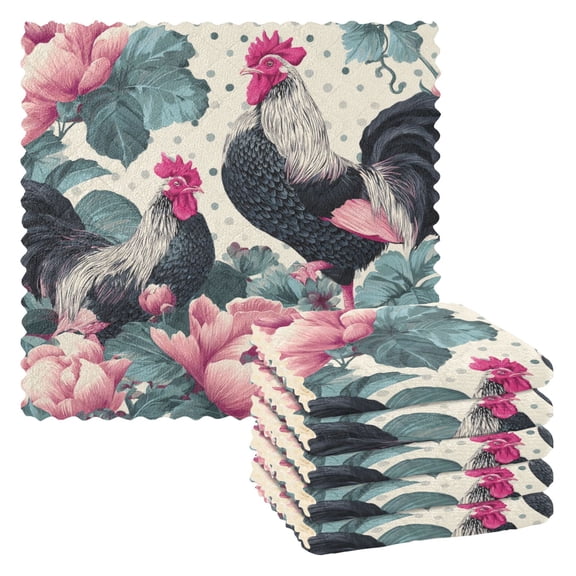 6 Pieces of Kitchen Towels 11x11Inch Kitchen Dish Cloths Kitchen Dish Towels Reuseable Cleaning Cloths Seamless Pattern Roosters
