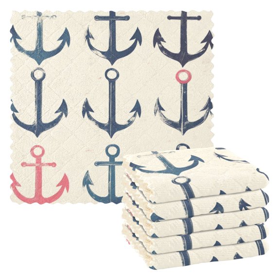 6 Pieces of Kitchen Towels 11x11Inch Kitchen Dish Cloths Kitchen Dish Towels Reuseable Cleaning Cloths Ship Anchor