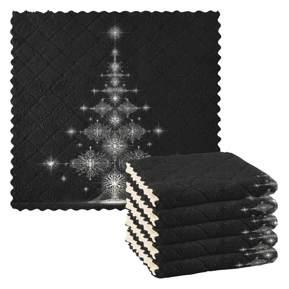 6 Pieces of Kitchen Towels 11x11Inch Kitchen Dish Cloths Kitchen Dish Towels Reuseable Cleaning Cloths Silver Christmas Tree