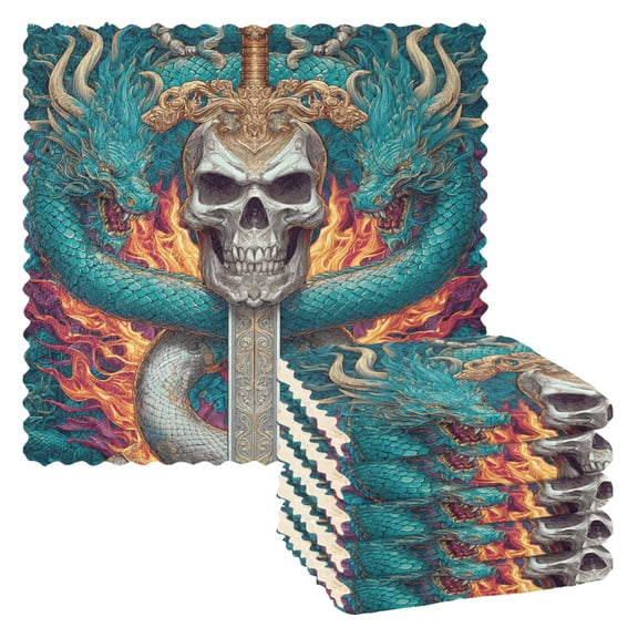 6 Pieces of Kitchen Towels 11x11Inch Kitchen Dish Cloths Kitchen Dish Towels Reuseable Cleaning Cloths Skeleton and Dragon