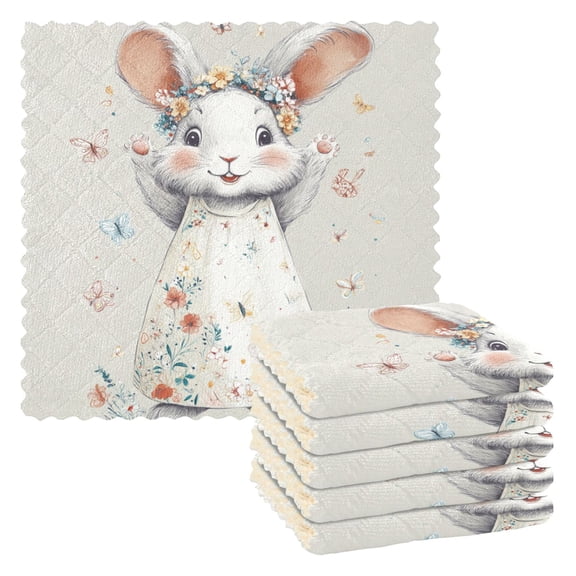 6 Pieces of Kitchen Towels 11x11Inch Kitchen Dish Cloths Kitchen Dish Towels Reuseable Cleaning Cloths Smiling White Rabbit