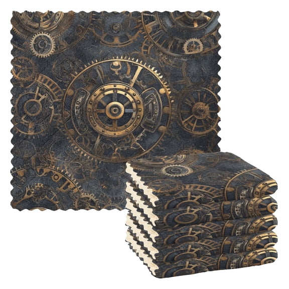 6 Pieces of Kitchen Towels 11x11Inch Kitchen Dish Cloths Kitchen Dish Towels Reuseable Cleaning Cloths Steampunk Gears