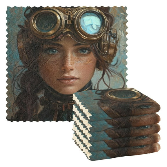 6 Pieces of Kitchen Towels 11x11Inch Kitchen Dish Cloths Kitchen Dish Towels Reuseable Cleaning Cloths Steampunk Woman