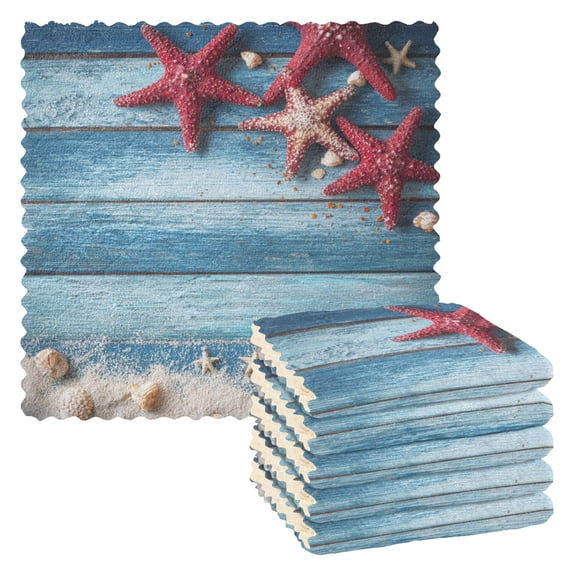 6 Pieces of Kitchen Towels 11x11Inch Kitchen Dish Cloths Kitchen Dish Towels Reuseable Cleaning Cloths Summer Starfish Beach