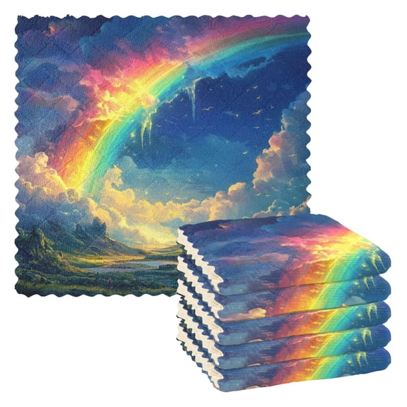 6 Pieces of Kitchen Towels 11x11Inch Kitchen Dish Cloths Kitchen Dish Towels Reuseable Cleaning Cloths Super Cool Rainbow