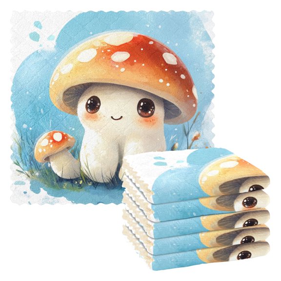 6 Pieces of Kitchen Towels 11x11Inch Kitchen Dish Cloths Kitchen Dish Towels Reuseable Cleaning Cloths Super Cute Cartoon Mushroom