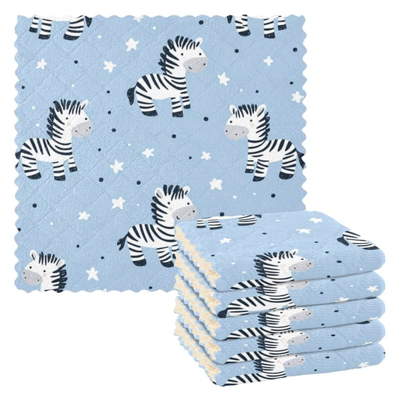 6 Pieces of Kitchen Towels 11x11Inch Kitchen Dish Cloths Kitchen Dish Towels Reuseable Cleaning Cloths Super Cute Cartoon Zebra