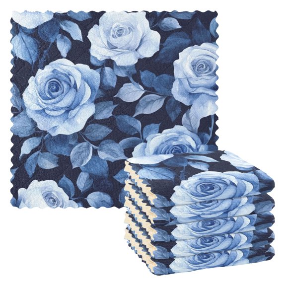 6 Pieces of Kitchen Towels 11x11Inch Kitchen Dish Cloths Kitchen Dish Towels Reuseable Cleaning Cloths Teal Roses