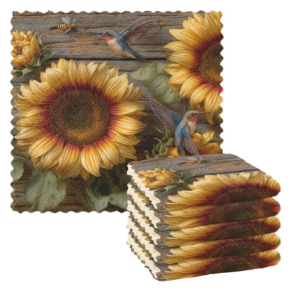 6 Pieces of Kitchen Towels 11x11Inch Kitchen Dish Cloths Kitchen Dish Towels Reuseable Cleaning Cloths Three Sunflowers Pattern