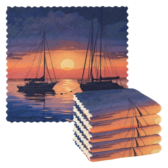 6 Pieces of Kitchen Towels 11x11Inch Kitchen Dish Cloths Kitchen Dish Towels Reuseable Cleaning Cloths Two Boats