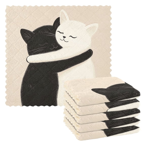 6 Pieces of Kitchen Towels 11x11Inch Kitchen Dish Cloths Kitchen Dish Towels Reuseable Cleaning Cloths Two Cats Hugging