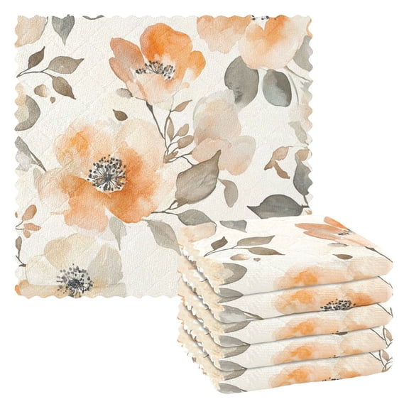 6 Pieces of Kitchen Towels 11x11Inch Kitchen Dish Cloths Kitchen Dish Towels Reuseable Cleaning Cloths Vibrant Cream Flowers