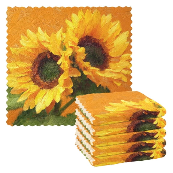 6 Pieces of Kitchen Towels 11x11Inch Kitchen Dish Cloths Kitchen Dish Towels Reuseable Cleaning Cloths Vibrant Yellow Sunflowers
