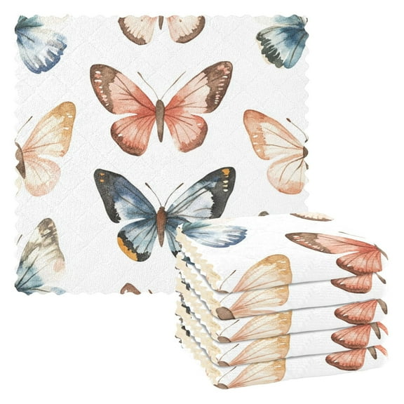6 Pieces of Kitchen Towels 11x11Inch Kitchen Dish Cloths Kitchen Dish Towels Reuseable Cleaning Cloths Watercolor Beautiful Butterfly