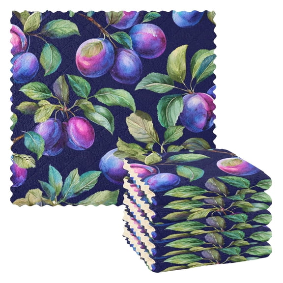 6 Pieces of Kitchen Towels 11x11Inch Kitchen Dish Cloths Kitchen Dish Towels Reuseable Cleaning Cloths Watercolor Seamless Plums