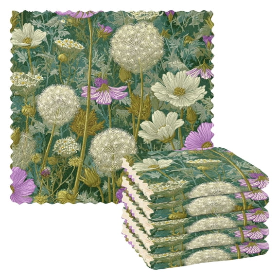 6 Pieces of Kitchen Towels 11x11Inch Kitchen Dish Cloths Kitchen Dish Towels Reuseable Cleaning Cloths Whimsical Meadow Dandelion