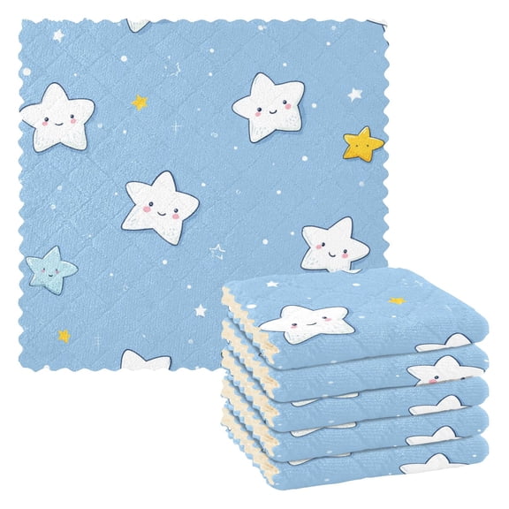 6 Pieces of Kitchen Towels 11x11Inch Kitchen Dish Cloths Kitchen Dish Towels Reuseable Cleaning Cloths White Star Pattern