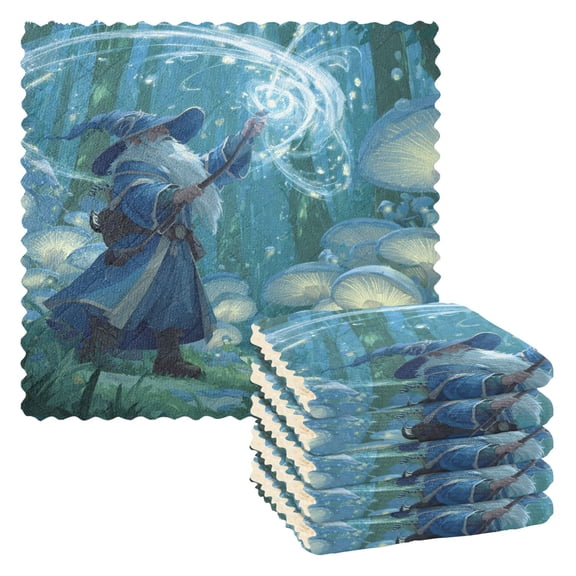 6 Pieces of Kitchen Towels 11x11Inch Kitchen Dish Cloths Kitchen Dish Towels Reuseable Cleaning Cloths Wizard Casting Forest Magic