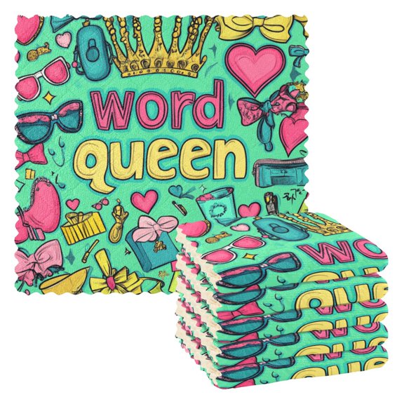 6 Pieces of Kitchen Towels 11x11Inch Kitchen Dish Cloths Kitchen Dish Towels Reuseable Cleaning Cloths Word Queen