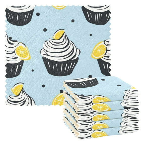 6 Pieces of Kitchen Towels 11x11Inch Kitchen Dish Cloths Kitchen Dish Towels Reuseable Cleaning Cloths Yellow Lemon Cake