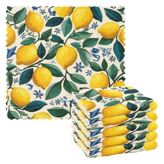 6 Pieces of Kitchen Towels 11x11Inch Kitchen Dish Cloths Kitchen Dish Towels Reuseable Cleaning Cloths Yellow Lemon Seamless