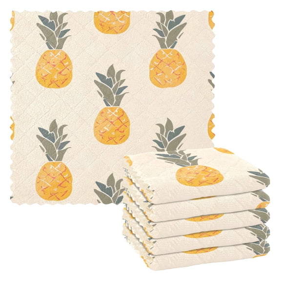 6 Pieces of Kitchen Towels 11x11Inch Kitchen Dish Cloths Kitchen Dish Towels Reuseable Cleaning Cloths Yellow Pineapple