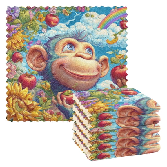 6 Pieces of Kitchen Towels Ultra Soft Absorbent Quick Drying Dish Cloths 1111inch Blue Monkey in The Garden