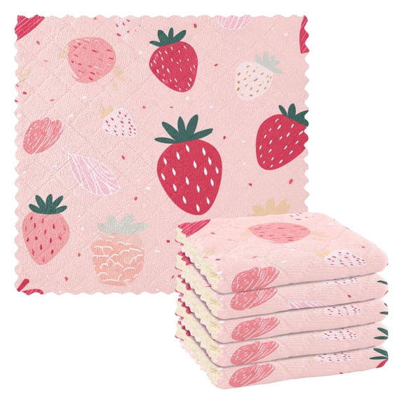 6 Pieces of Kitchen Towels Ultra Soft Absorbent Quick Drying Dish Cloths 1111inch Blush Pink Hand Drawn Strawberry