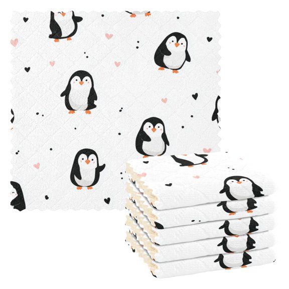 6 Pieces of Kitchen Towels Ultra Soft Absorbent Quick Drying Dish Cloths 1111inch Charming Penguin Doodle Pattern