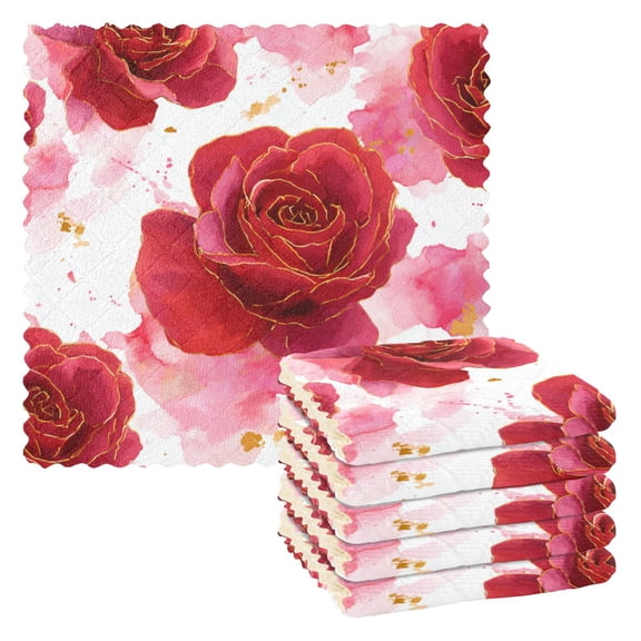 6 Pieces of Kitchen Towels Ultra Soft Absorbent Quick Drying Dish Cloths 1111inch Digital Art Red Roses Pattern