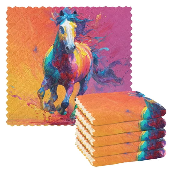 6 Pieces of Kitchen Towels Ultra Soft Absorbent Quick Drying Dish Cloths 1111inch Dynamic Paint Drip Horse
