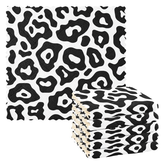 6 Pieces of Kitchen Towels Ultra Soft Absorbent Quick Drying Dish Cloths 1111inch Graphic Black White Leopard Print