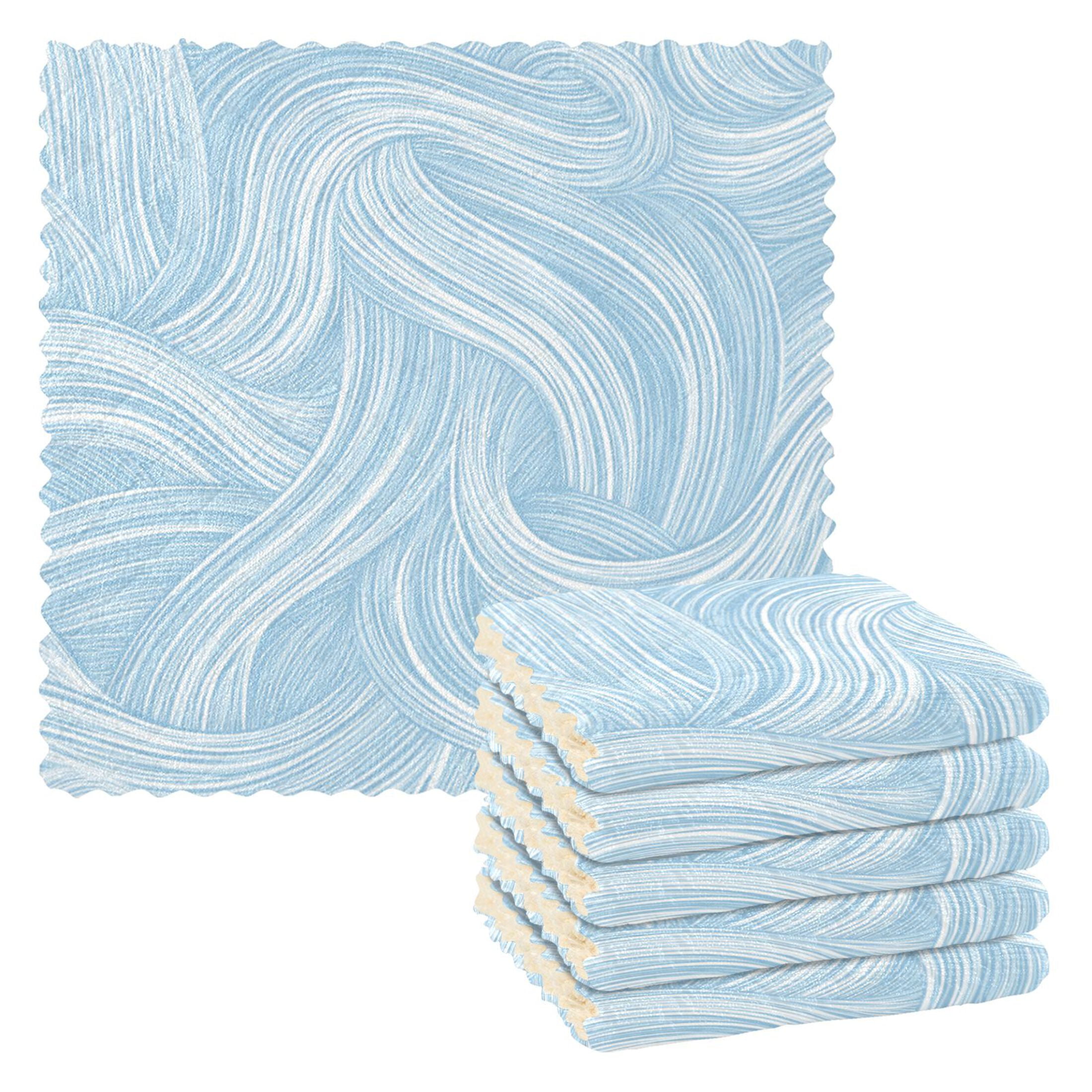 6 Pieces of Kitchen Towels Ultra Soft Absorbent Quick Drying Dish Cloths 11×11inch Light Blue Wavy Lines - Walmart.com