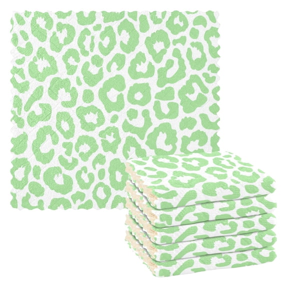 6 Pieces of Kitchen Towels Ultra Soft Absorbent Quick Drying Dish Cloths 1111inch Light Green White Leopard Pattern